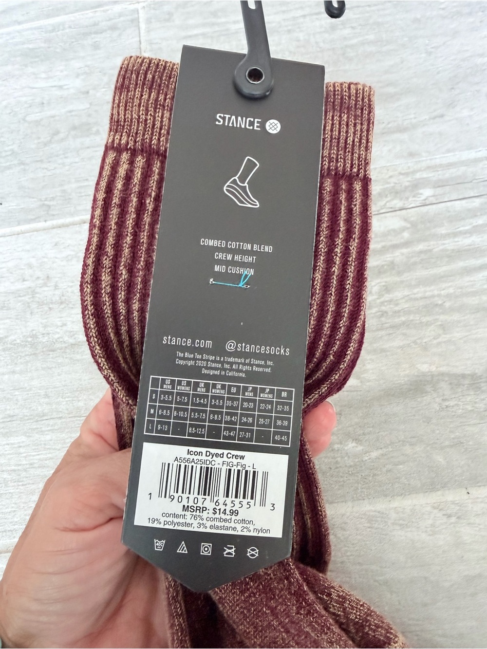 Stance Men's Casual Maroon Crew Socks with Teal Accent - Picture 2 of 3